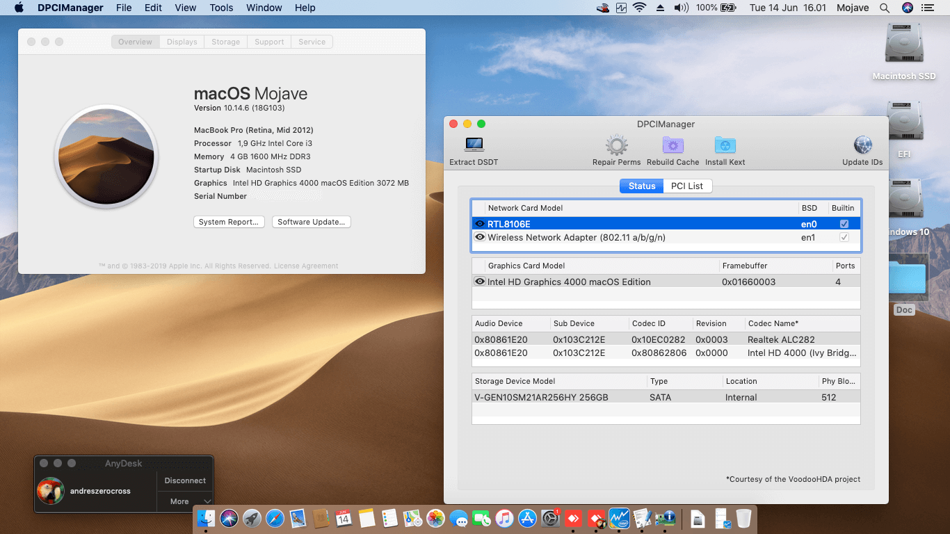 Success Hackintosh macOS Mojave 10.14.6 Build 18G103 in HP Pavilion 15-B140US